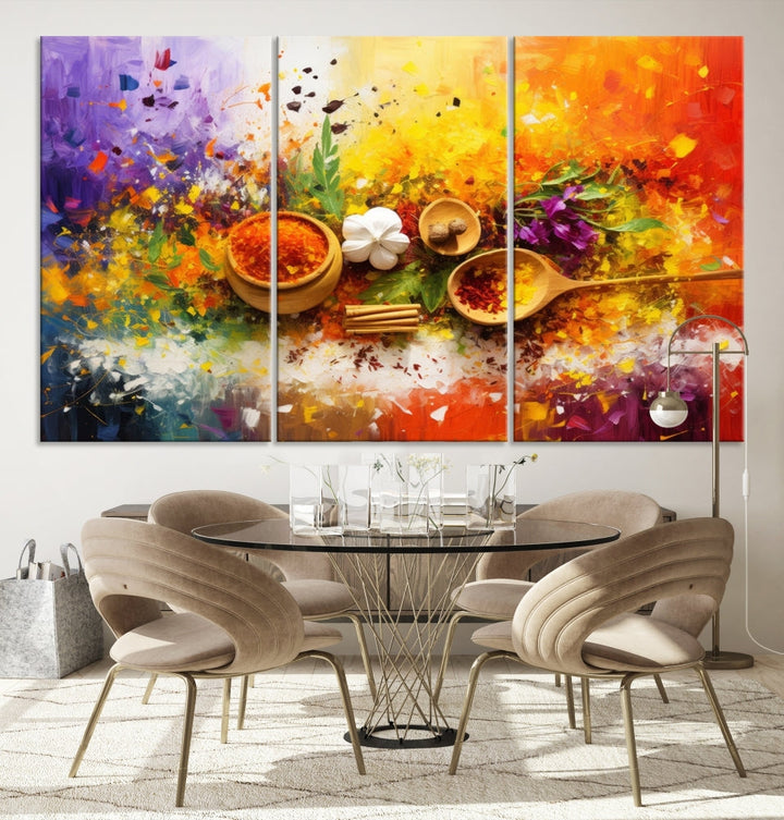 Colorful Kitchen Wall Art Canvas Print, Spices Art Print, Dining Rom Wall Art, Large Piece Canvas Art