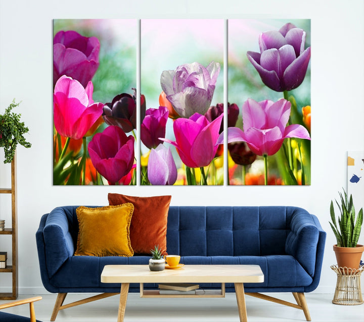 Colorful Tulips Picture Print Flowers Canvas Wall Art