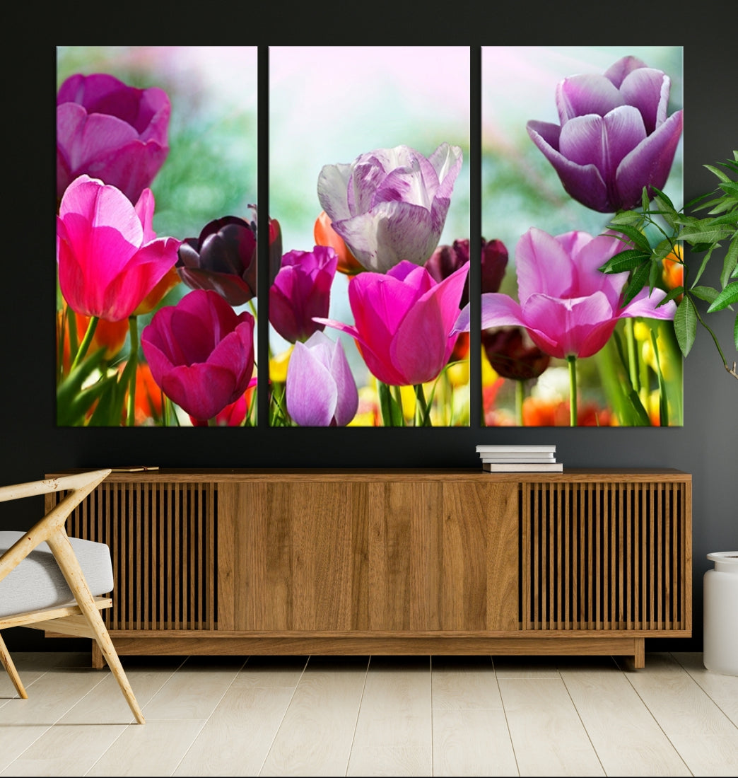 Colorful Tulips Picture Print Flowers Canvas Wall Art