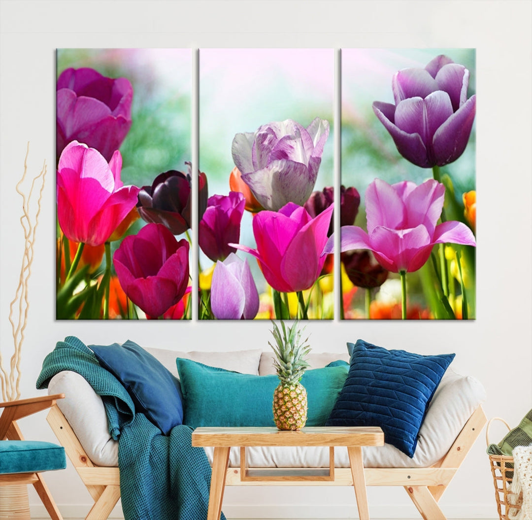 Colorful Tulips Picture Print Flowers Canvas Wall Art