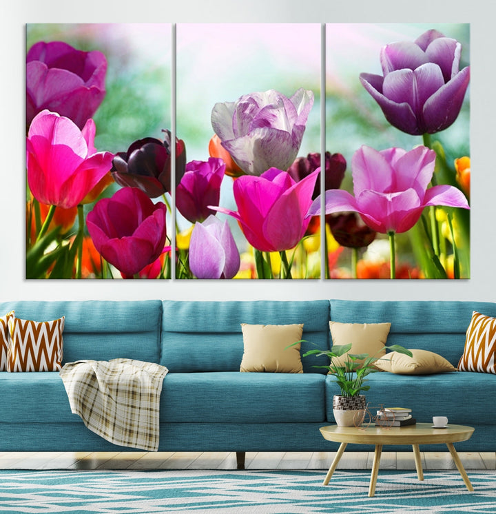 Colorful Tulips Picture Print Flowers Canvas Wall Art