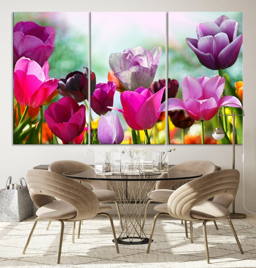 Colorful Tulips Picture Print Flowers Canvas Wall Art