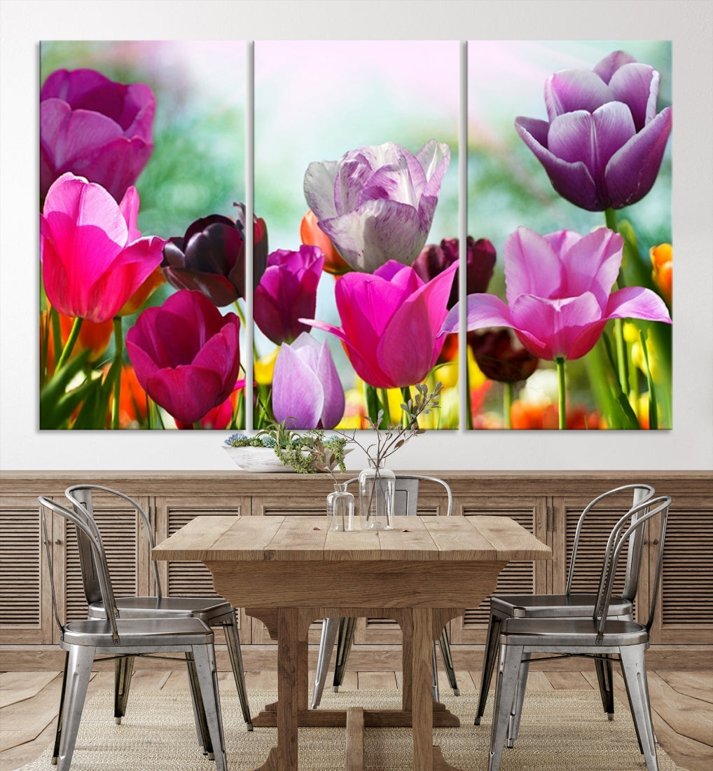 Colorful Tulips Picture Print Flowers Canvas Wall Art