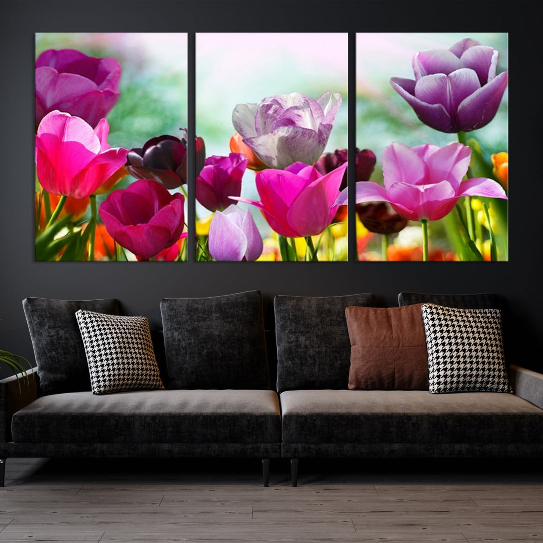 Colorful Tulips Picture Print Flowers Canvas Wall Art