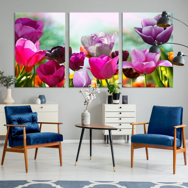 Colorful Tulips Picture Print Flowers Canvas Wall Art