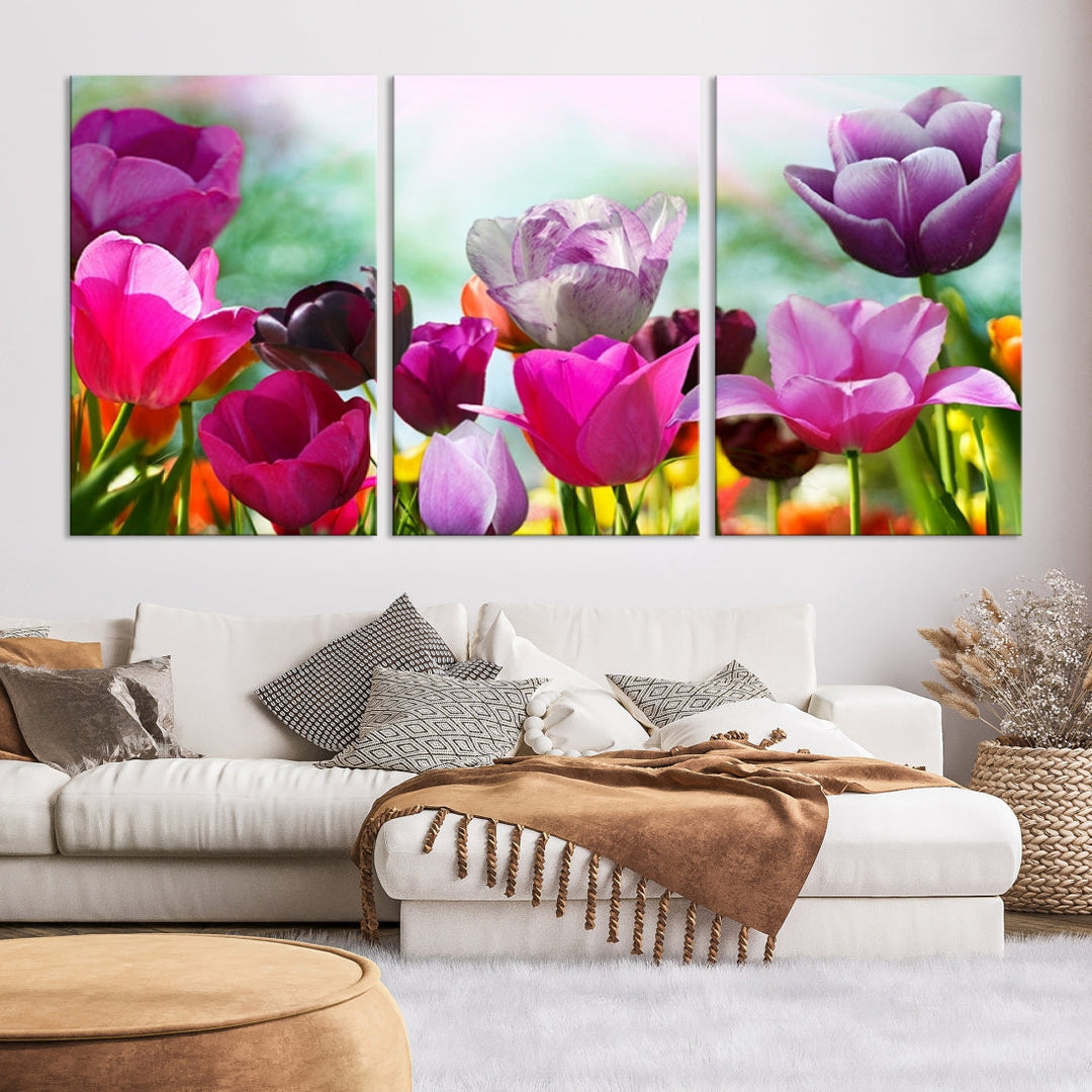 Colorful Tulips Picture Print Flowers Canvas Wall Art