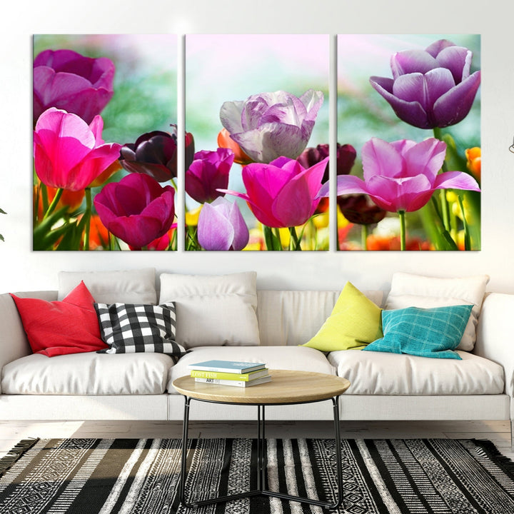 Colorful Tulips Picture Print Flowers Canvas Wall Art