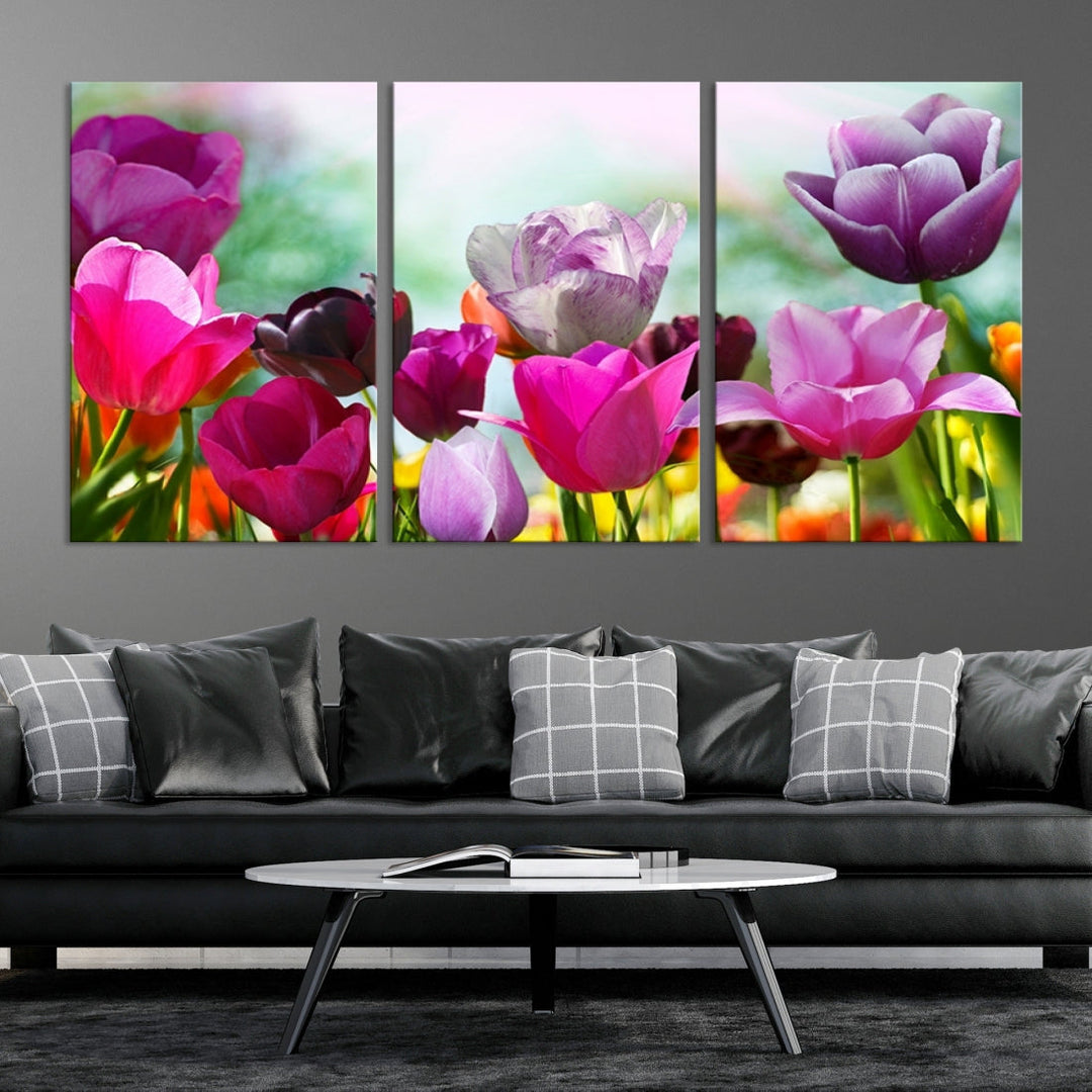 Colorful Tulips Picture Print Flowers Canvas Wall Art