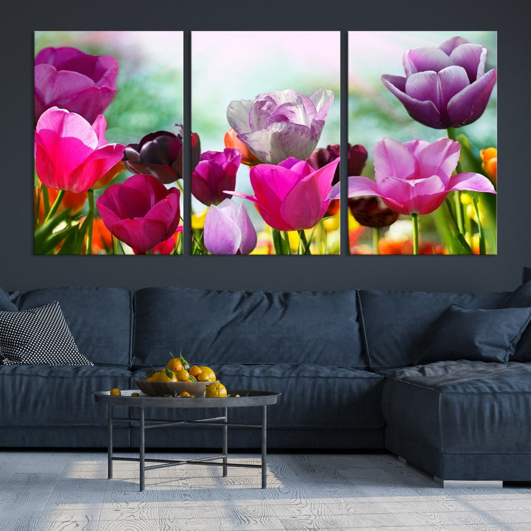 Colorful Tulips Picture Print Flowers Canvas Wall Art