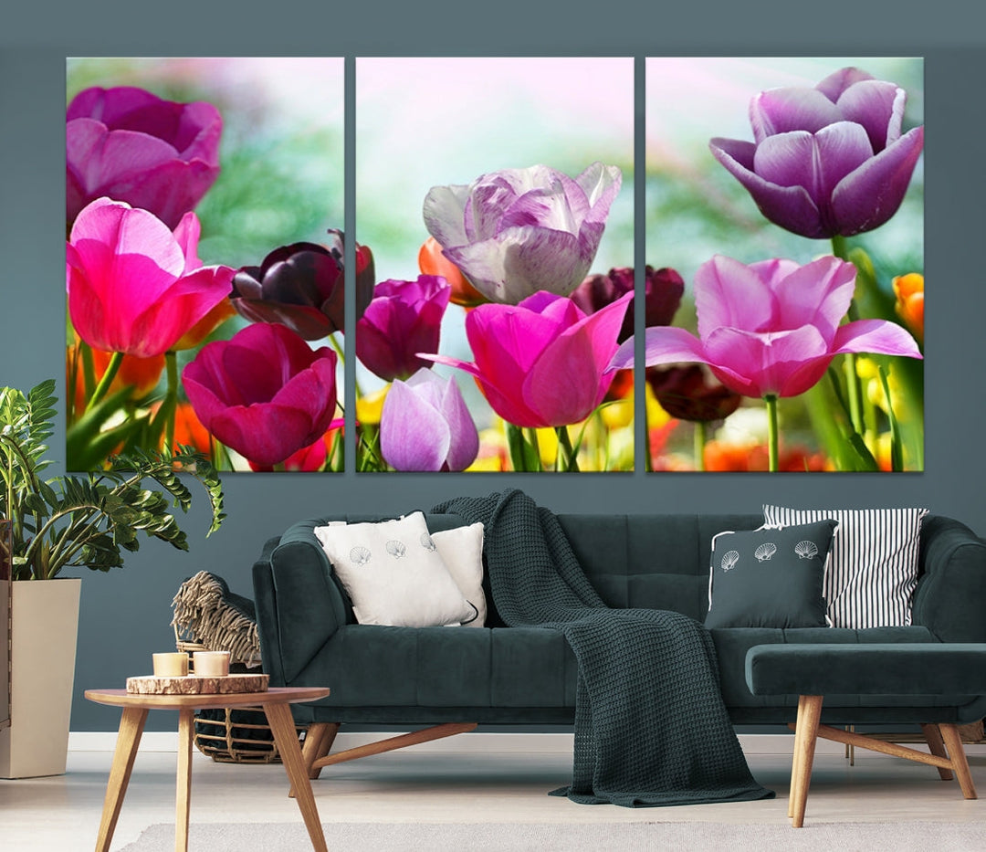 Colorful Tulips Picture Print Flowers Canvas Wall Art