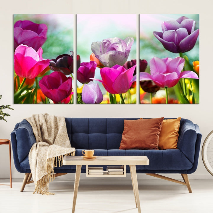 Colorful Tulips Picture Print Flowers Canvas Wall Art