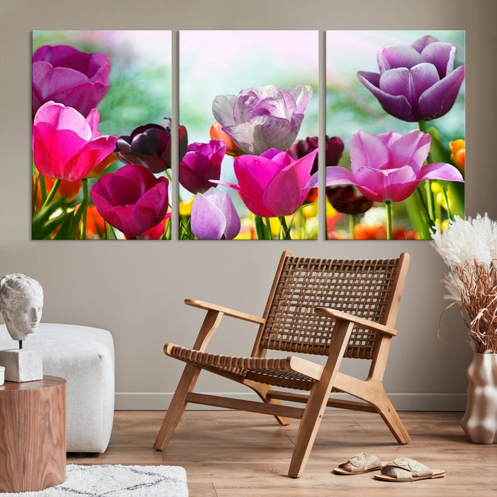 Colorful Tulips Picture Print Flowers Canvas Wall Art