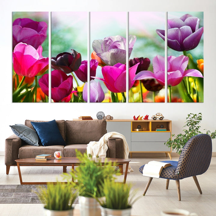 Colorful Tulips Picture Print Flowers Canvas Wall Art