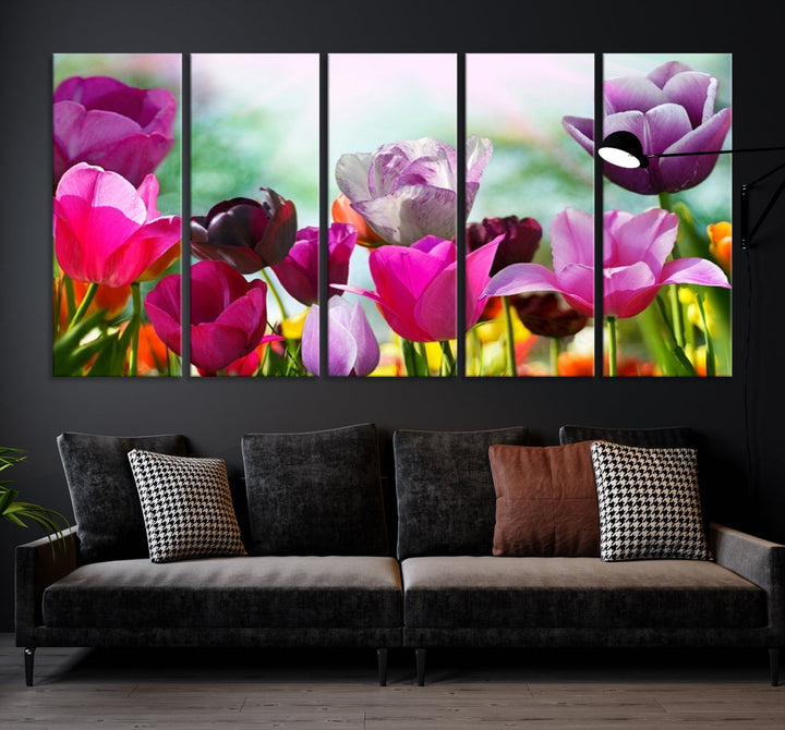 Colorful Tulips Picture Print Flowers Canvas Wall Art