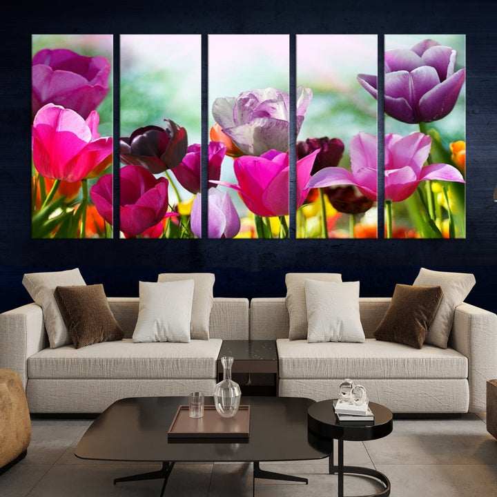 Colorful Tulips Picture Print Flowers Canvas Wall Art