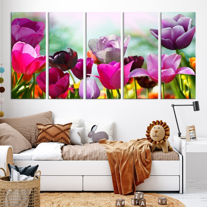 Colorful Tulips Picture Print Flowers Canvas Wall Art