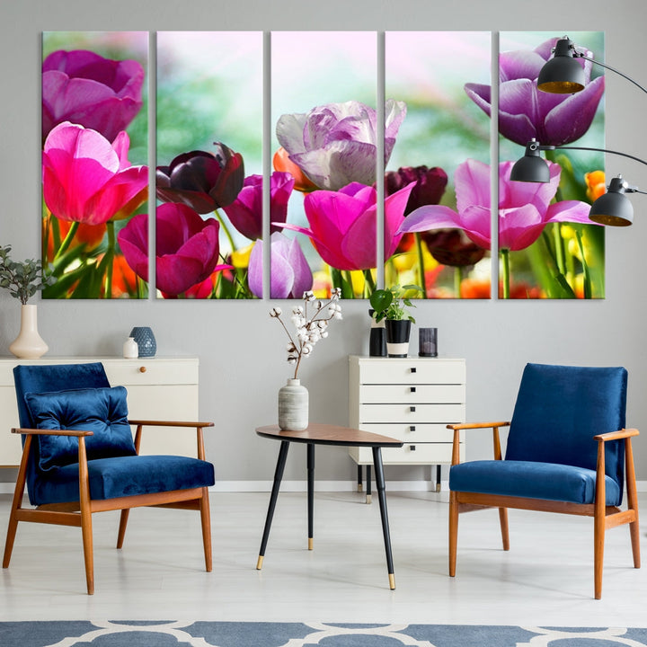 Colorful Tulips Picture Print Flowers Canvas Wall Art