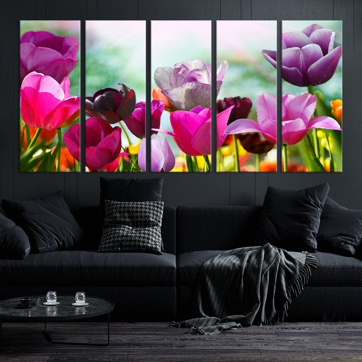 Colorful Tulips Picture Print Flowers Canvas Wall Art