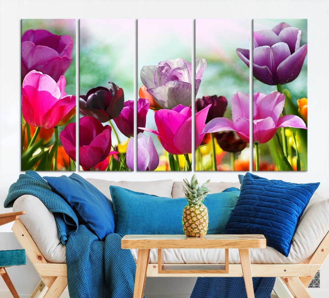 Colorful Tulips Picture Print Flowers Canvas Wall Art