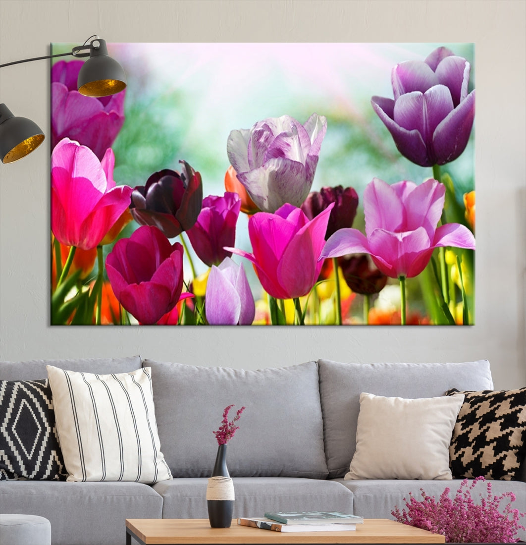 Colorful Tulips Picture Print Flowers Canvas Wall Art