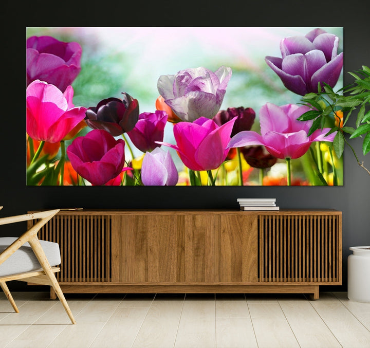 Colorful Tulips Picture Print Flowers Canvas Wall Art