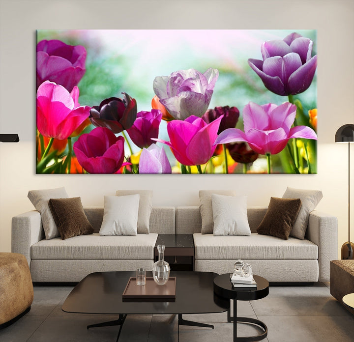 Colorful Tulips Picture Print Flowers Canvas Wall Art