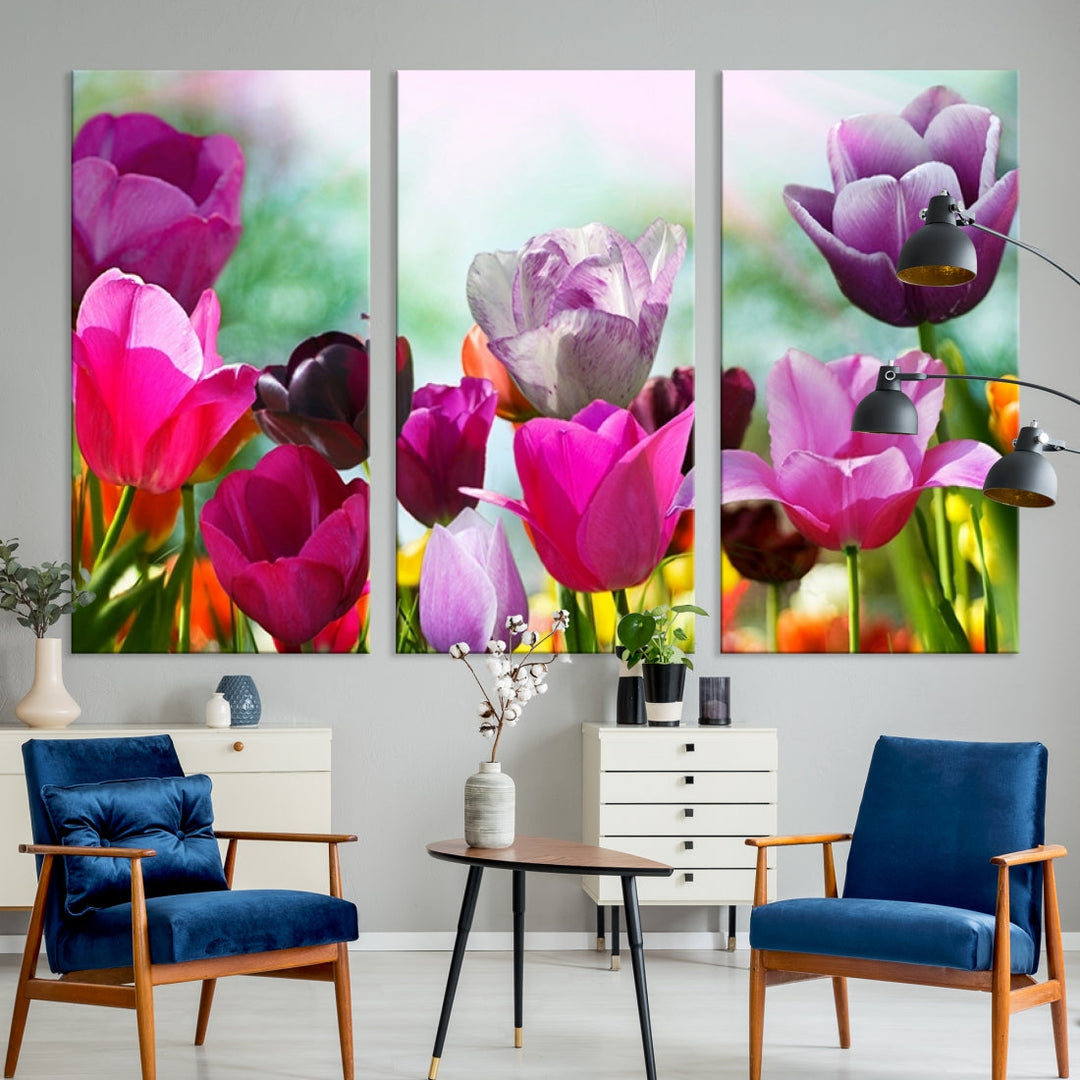 Colorful Tulips Picture Print Flowers Canvas Wall Art