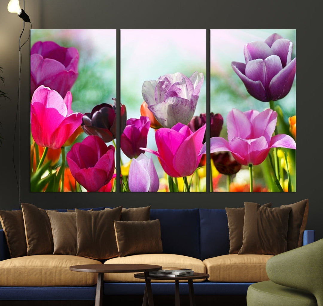 Colorful Tulips Picture Print Flowers Canvas Wall Art