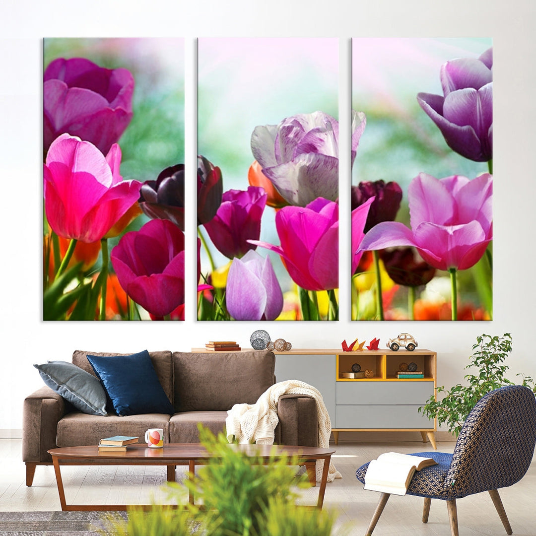 Colorful Tulips Picture Print Flowers Canvas Wall Art