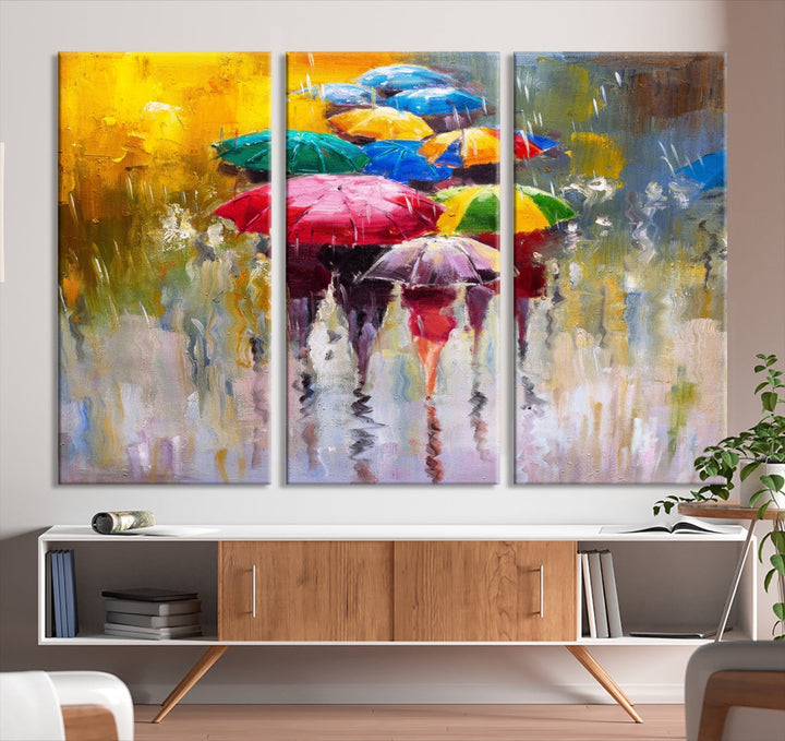 Colorful Umbrellas Oil Painting Large Wall Art Framed Canvas Print