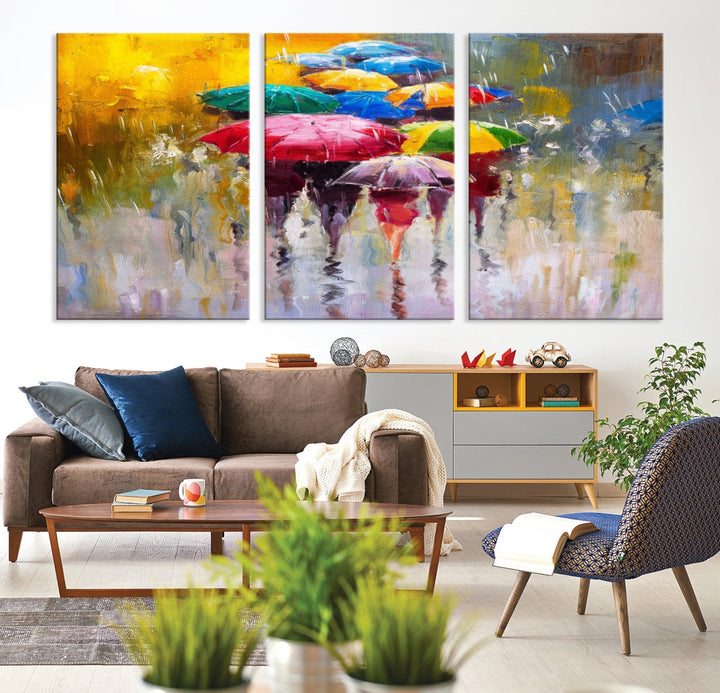 Colorful Umbrellas Oil Painting Large Wall Art Framed Canvas Print