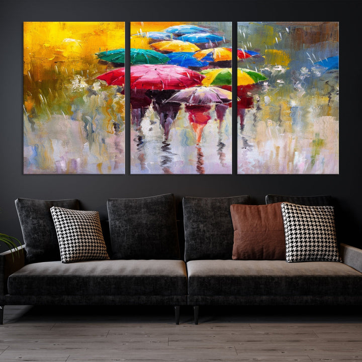 Colorful Umbrellas Oil Painting Large Wall Art Framed Canvas Print