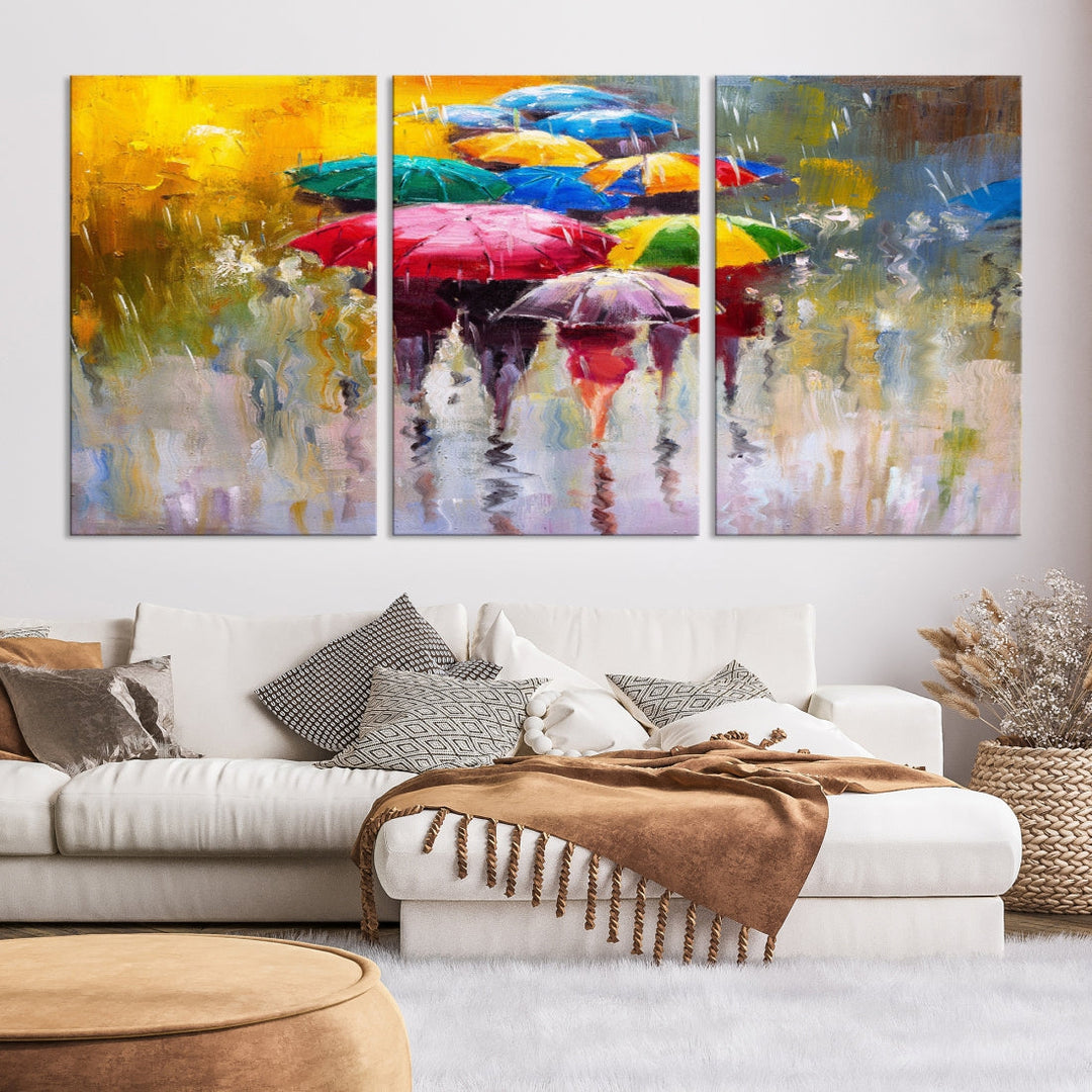 Colorful Umbrellas Oil Painting Large Wall Art Framed Canvas Print