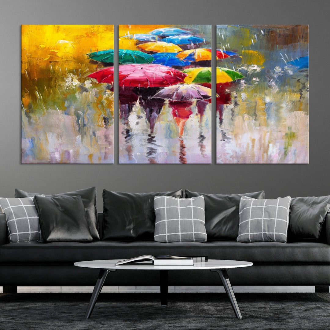 Colorful Umbrellas Oil Painting Large Wall Art Framed Canvas Print