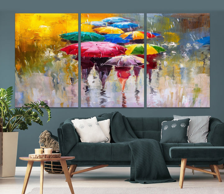 Colorful Umbrellas Oil Painting Large Wall Art Framed Canvas Print