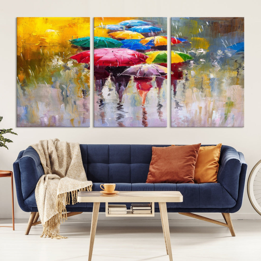 Colorful Umbrellas Oil Painting Large Wall Art Framed Canvas Print