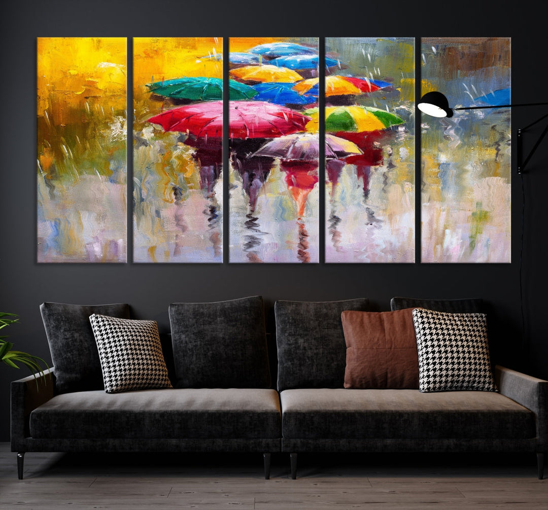 Colorful Umbrellas Oil Painting Large Wall Art Framed Canvas Print