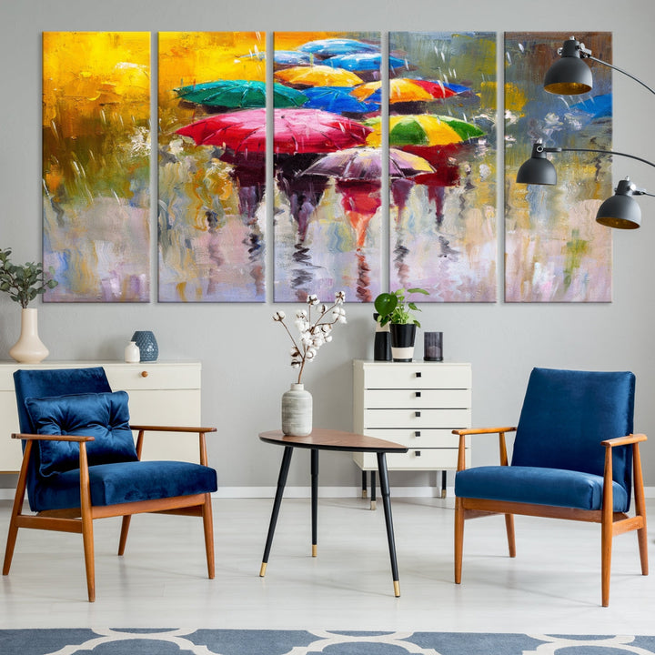 Colorful Umbrellas Oil Painting Large Wall Art Framed Canvas Print