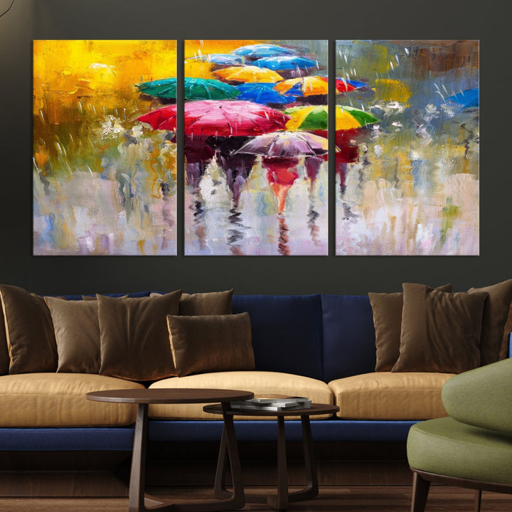 Colorful Umbrellas Oil Painting Large Wall Art Framed Canvas Print