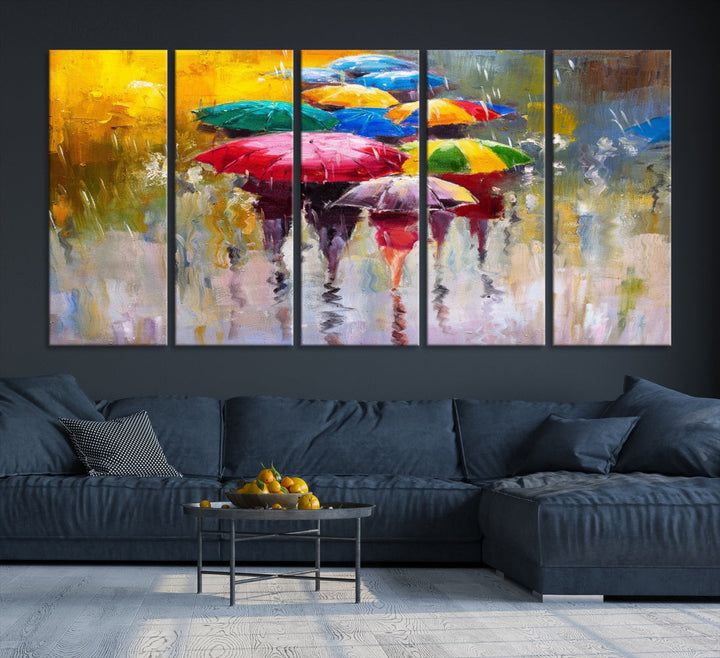 Colorful Umbrellas Oil Painting Large Wall Art Framed Canvas Print