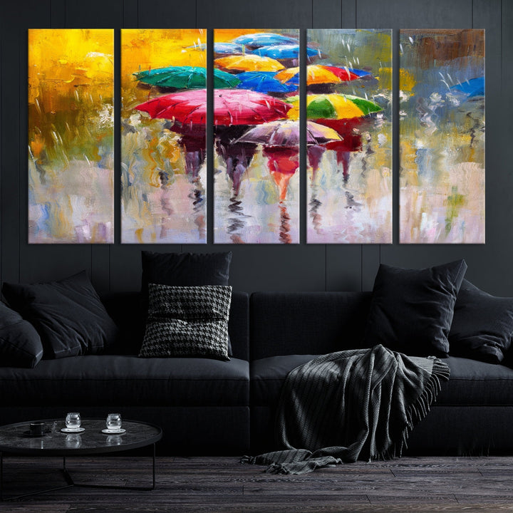 Colorful Umbrellas Oil Painting Large Wall Art Framed Canvas Print