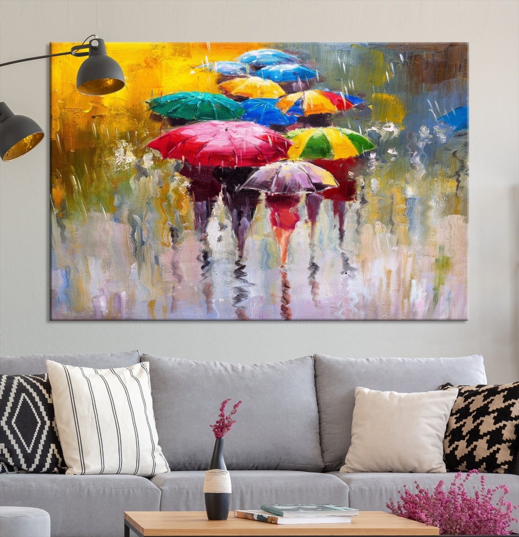 Colorful Umbrellas Oil Painting Large Wall Art Framed Canvas Print