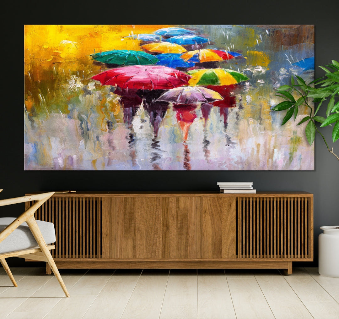 Colorful Umbrellas Oil Painting Large Wall Art Framed Canvas Print