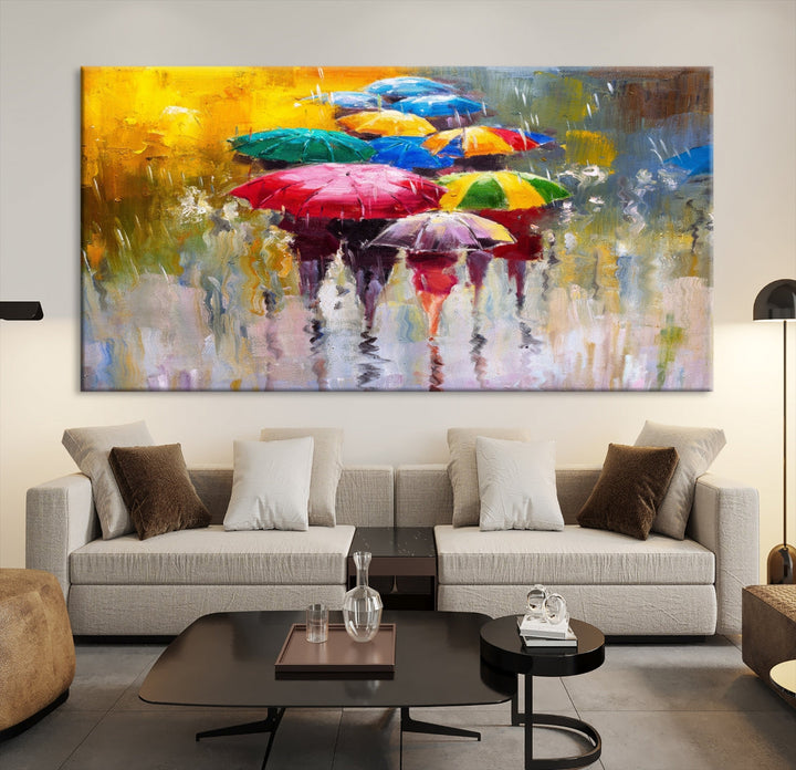 Colorful Umbrellas Oil Painting Large Wall Art Framed Canvas Print