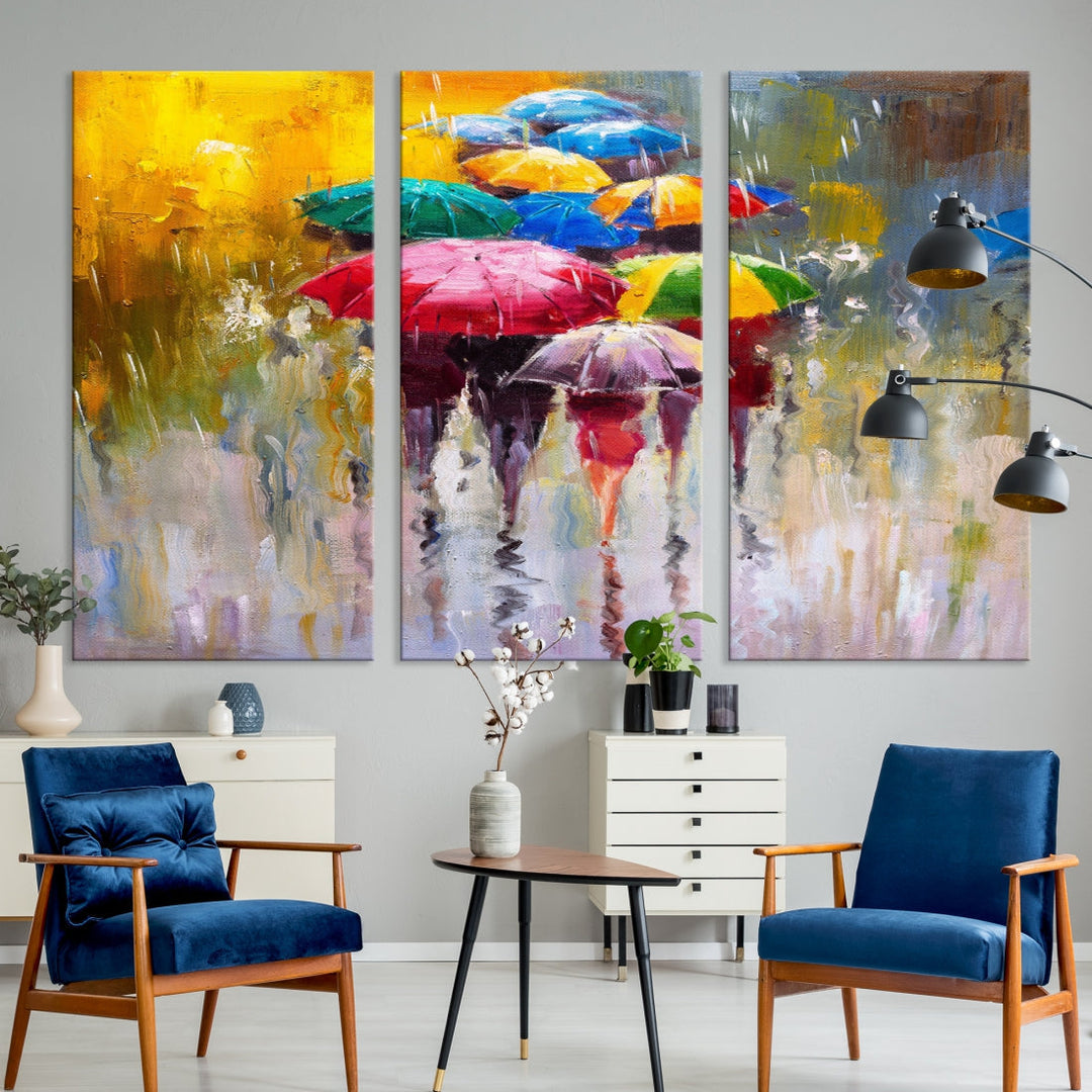 Colorful Umbrellas Oil Painting Large Wall Art Framed Canvas Print