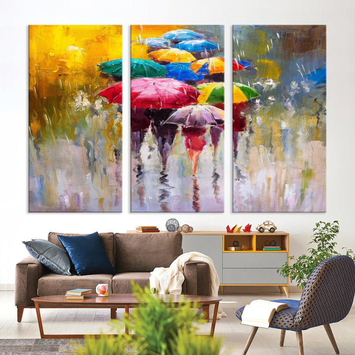 Colorful Umbrellas Oil Painting Large Wall Art Framed Canvas Print