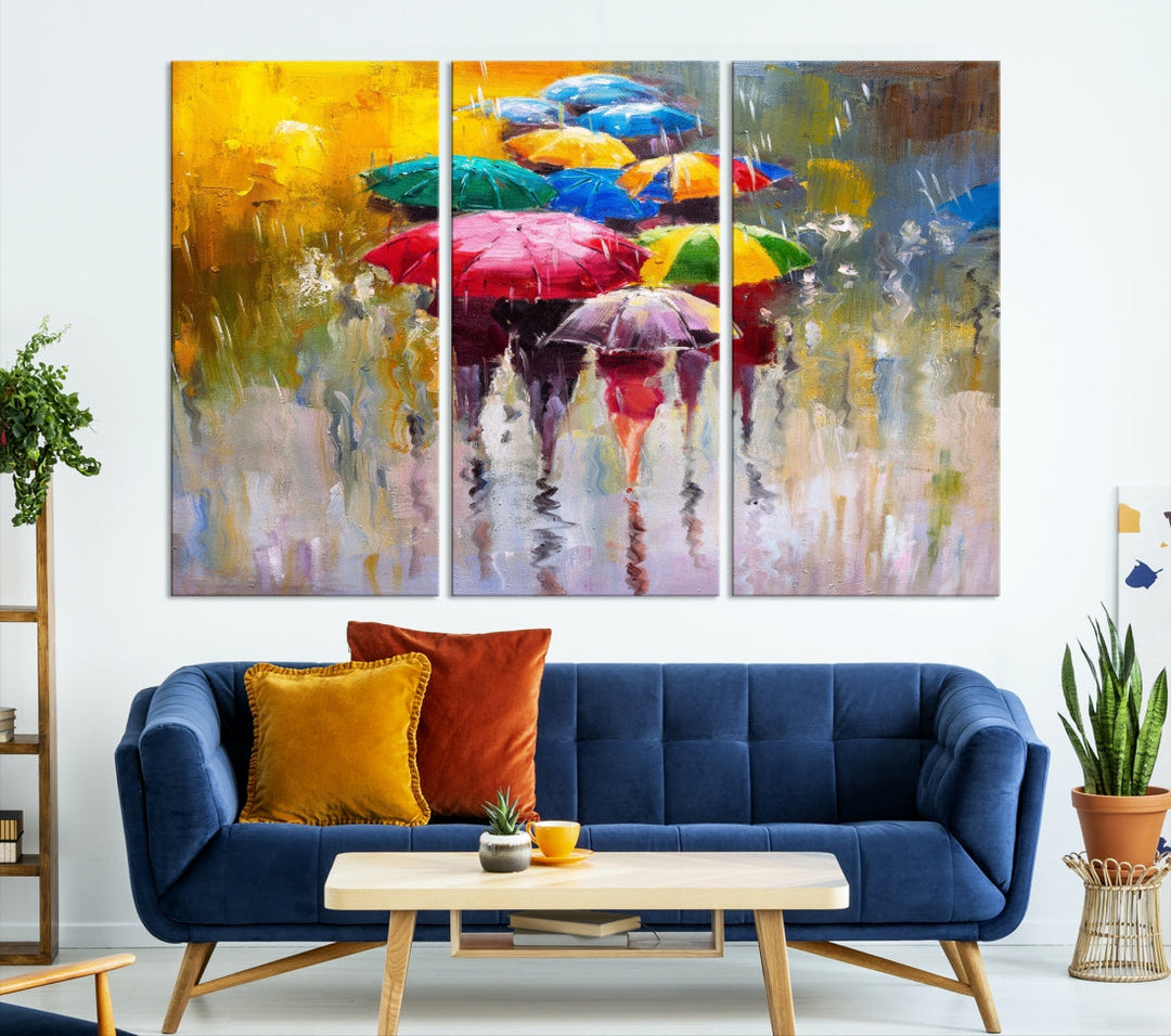 Colorful Umbrellas Oil Painting Large Wall Art Framed Canvas Print