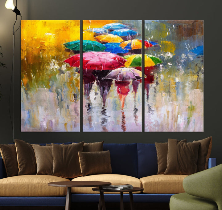 Colorful Umbrellas Oil Painting Large Wall Art Framed Canvas Print