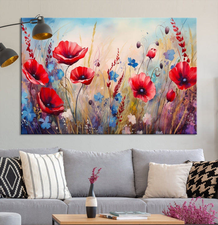 Colorful Wall Art Canvas Print Abstract Flowers Watercolor Red Blue Painting