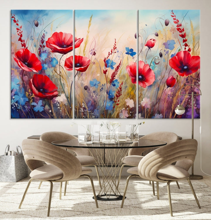 Colorful Wall Art Canvas Print Abstract Flowers Watercolor Red Blue Painting